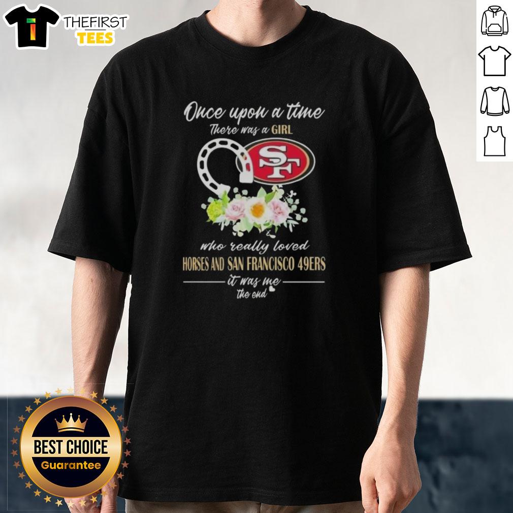 Alt Text: Girl wearing 'Once Upon A Time' horse and San Francisco 49ers t-shirt, showcasing her love for horses and football.