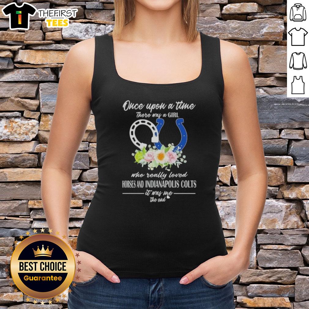 Alt Text: Hot tank top featuring a girl who loved horses and the Indianapolis Colts, perfect for Colts fans and horse lovers.