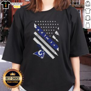 Original Los Angeles Rams Football X Teacher American Flag Ladies Tee showcasing team spirit and patriotic design.