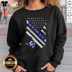 Original Los Angeles Rams Football X Teacher American Flag Sweatshirt showcasing team pride and patriotic design.