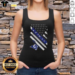 Original Los Angeles Rams football tank top featuring an American flag design, perfect for fans and teachers.