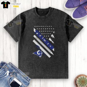 Original Los Angeles Rams Football X Teacher American Flag Washed T-Shirt, featuring a vintage design and vibrant colors.
