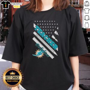 Original Miami Dolphins Football X Teacher American Flag Ladies Tee featuring vibrant team colors and stylish design.