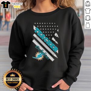 Original Miami Dolphins football sweatshirt featuring American flag design, perfect for fans and teachers alike.