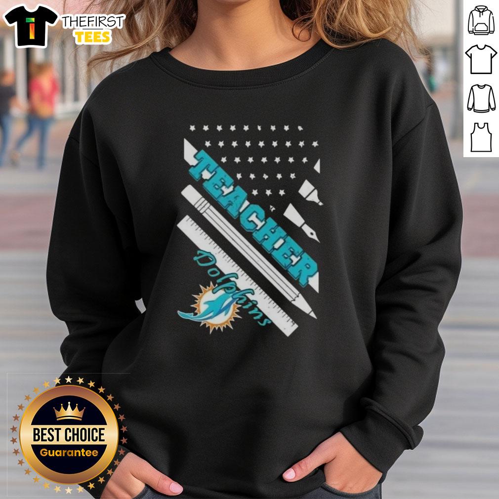 Original Miami Dolphins football sweatshirt featuring American flag design, perfect for fans and teachers alike.