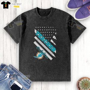 Original Miami Dolphins football X Teacher American Flag washed t-shirt showcasing vibrant team colors and unique design.