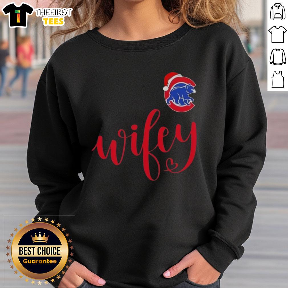 Original Wifey Chicago Cubs Santa Hat Merry Christmas Sweatshirt, festive design perfect for Cubs fans during the holidays.