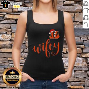 Alt Text: Original Wifey Cincinnati Bengals Santa Hat Merry Christmas Tank Top for festive football fans.