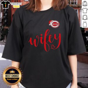Original Wifey Cincinnati Reds Santa Hat Merry Christmas Ladies Tee featuring festive design and team logo.