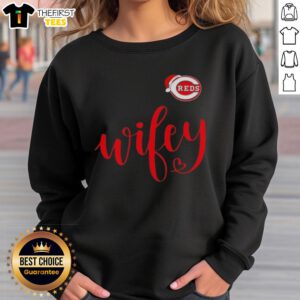 Original Wifey Cincinnati Reds sweatshirt with Santa hat, perfect for a Merry Christmas celebration and team spirit.