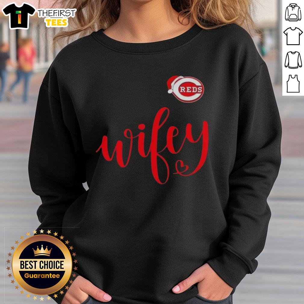 Original Wifey Cincinnati Reds sweatshirt with Santa hat, perfect for a Merry Christmas celebration and team spirit.