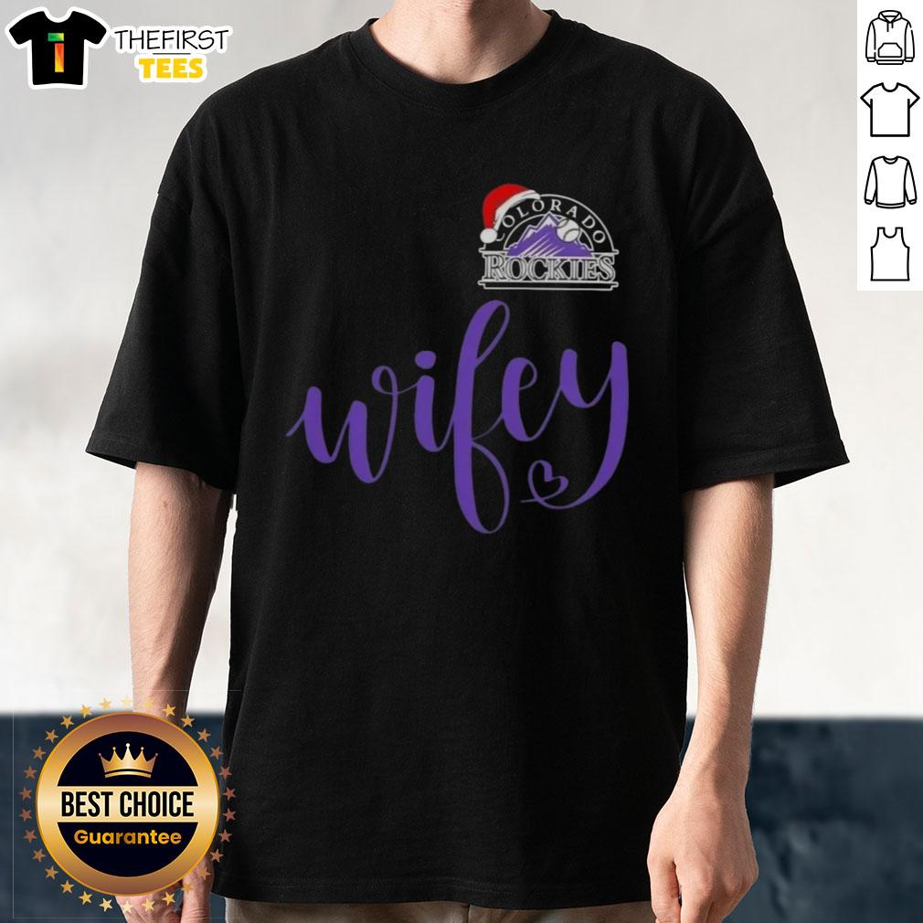 Original Wifey Colorado Rockies Santa Hat Merry Christmas T-Shirt featuring festive design for Rockies fans.