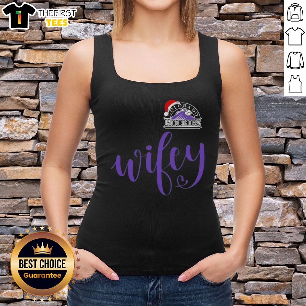 Alt Text: Original Wifey tank top featuring Colorado Rockies design with Santa hat for a Merry Christmas celebration.
