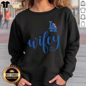 Original Wifey Los Angeles Dodgers Santa Hat Merry Christmas Sweatshirt in festive red with team logo and holiday design.