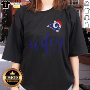 Original Wifey Los Angeles Rams Santa Hat Christmas Tee for ladies, perfect for holiday game day celebrations.