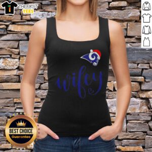 Original Wifey Los Angeles Rams Santa Hat Merry Christmas Tank Top for festive NFL fans celebrating the holidays.