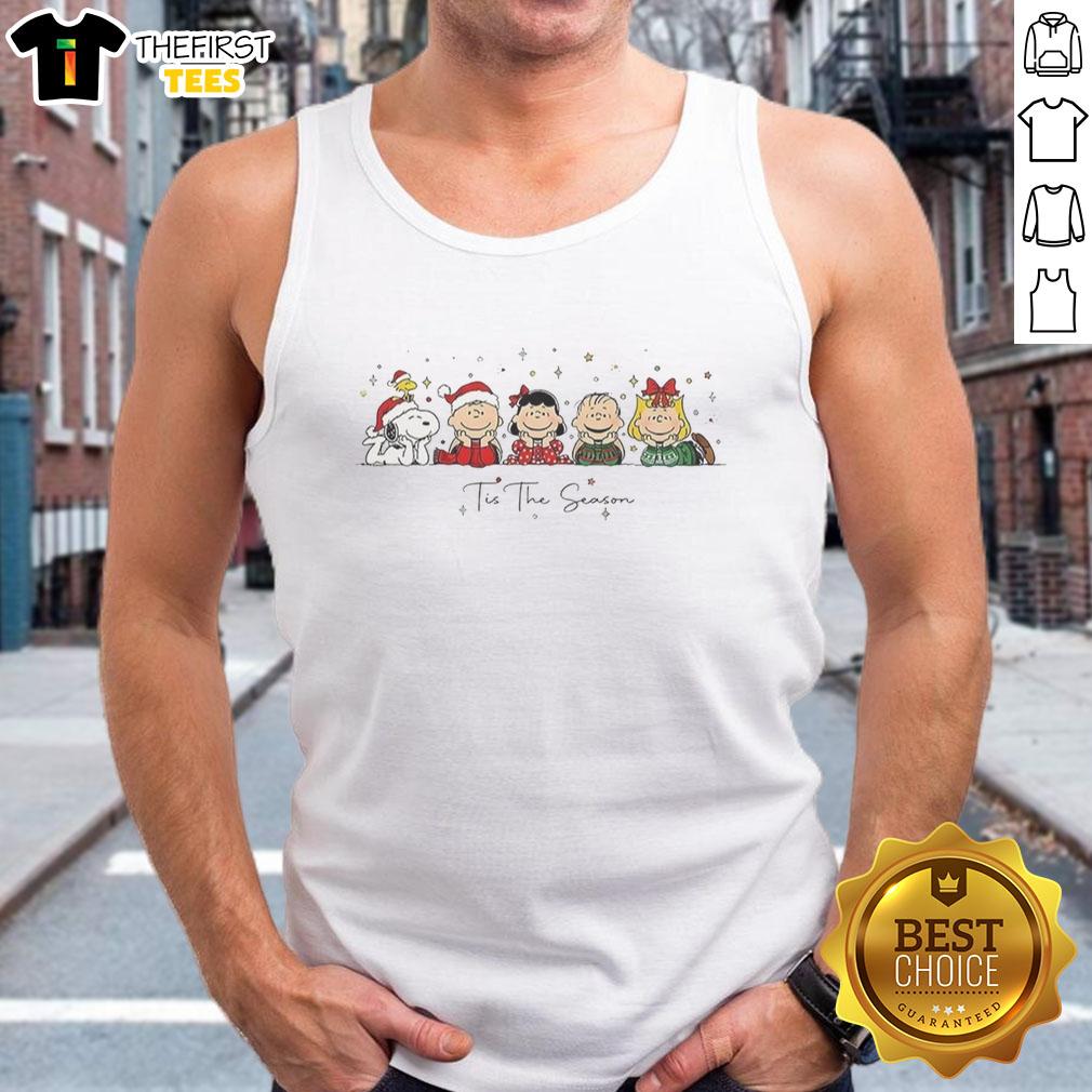 Top Snoopy and Friends Peanuts Tis the Season Christmas Tank Top featuring festive holiday graphics and cheerful designs.