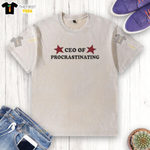 Awesome CEO of Procrastinating washed t-shirt featuring a humorous design perfect for laid-back entrepreneurs.
