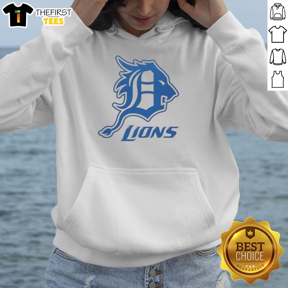 Awesome Detroit Tigers and Detroit Lions logo hoodie showcasing vibrant team colors and stylish design.