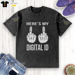 Alt Text: Cute digital ID t-shirt featuring a playful middle finger design, perfect for expressing attitude and style.