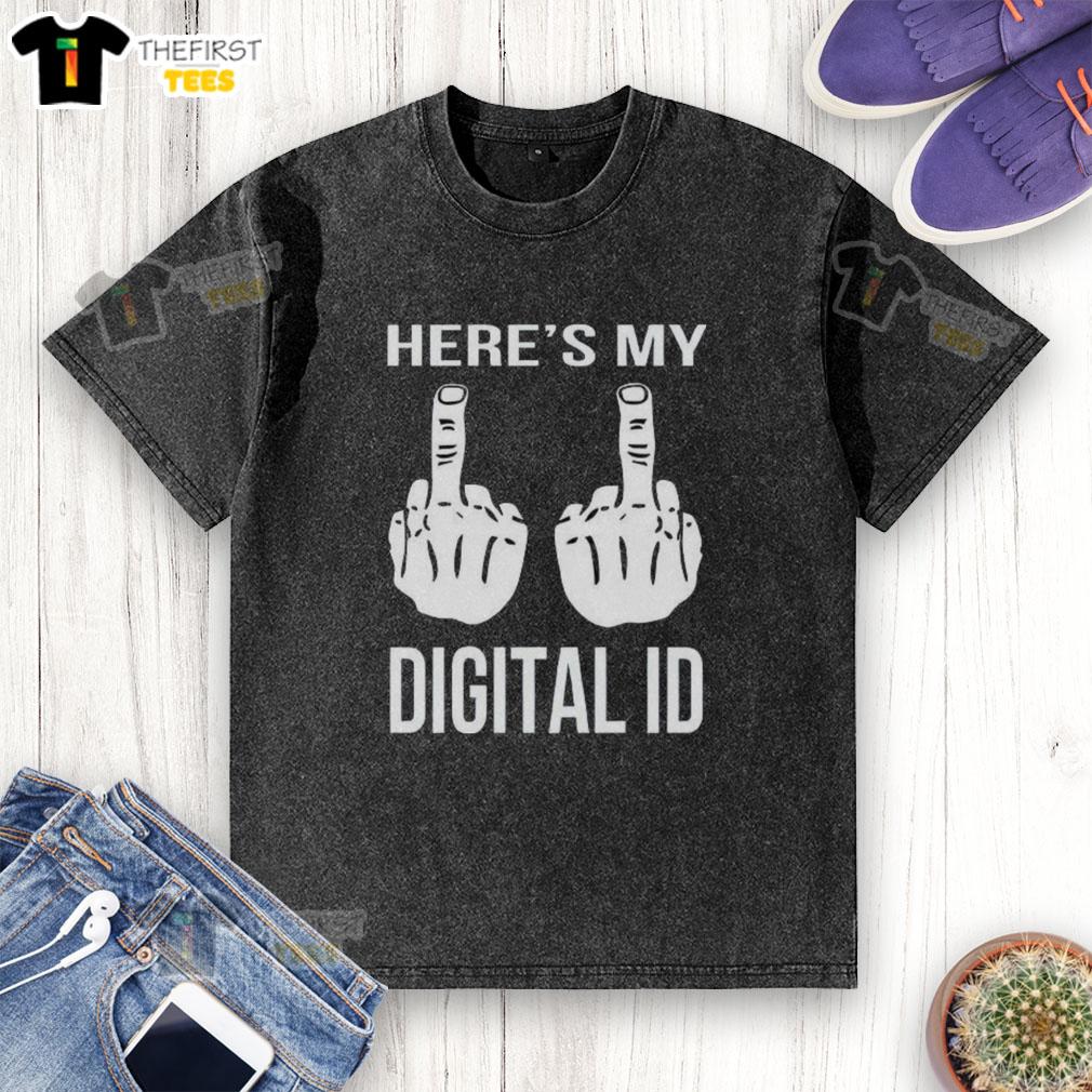 Alt Text: Cute digital ID t-shirt featuring a playful middle finger design, perfect for expressing attitude and style.