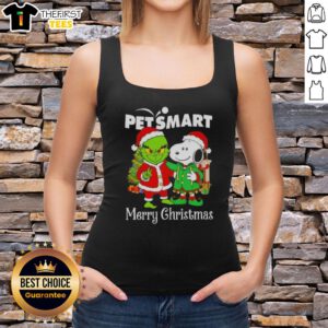 Alt Text: Cute PetSmart x Grinch and Snoopy Merry Christmas tank top for pets, perfect holiday outfit for festive celebrations.