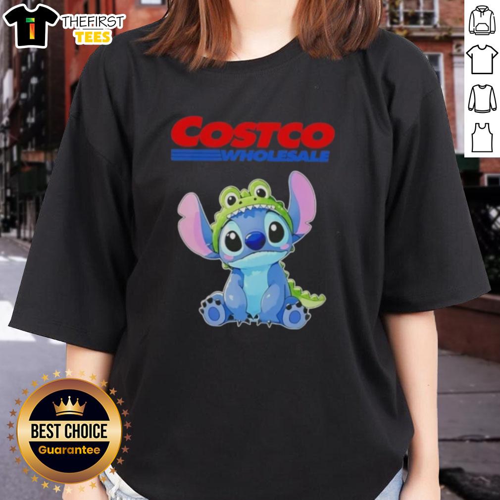 Cute Stitch cosplay featuring a crocodile on a Costco Wholesale ladies tee, perfect for Disney fans and casual wear.