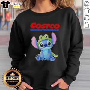 Alt Text: Cute Stitch cosplay featuring a crocodile design paired with a Costco Wholesale sweatshirt for a fun, playful look.