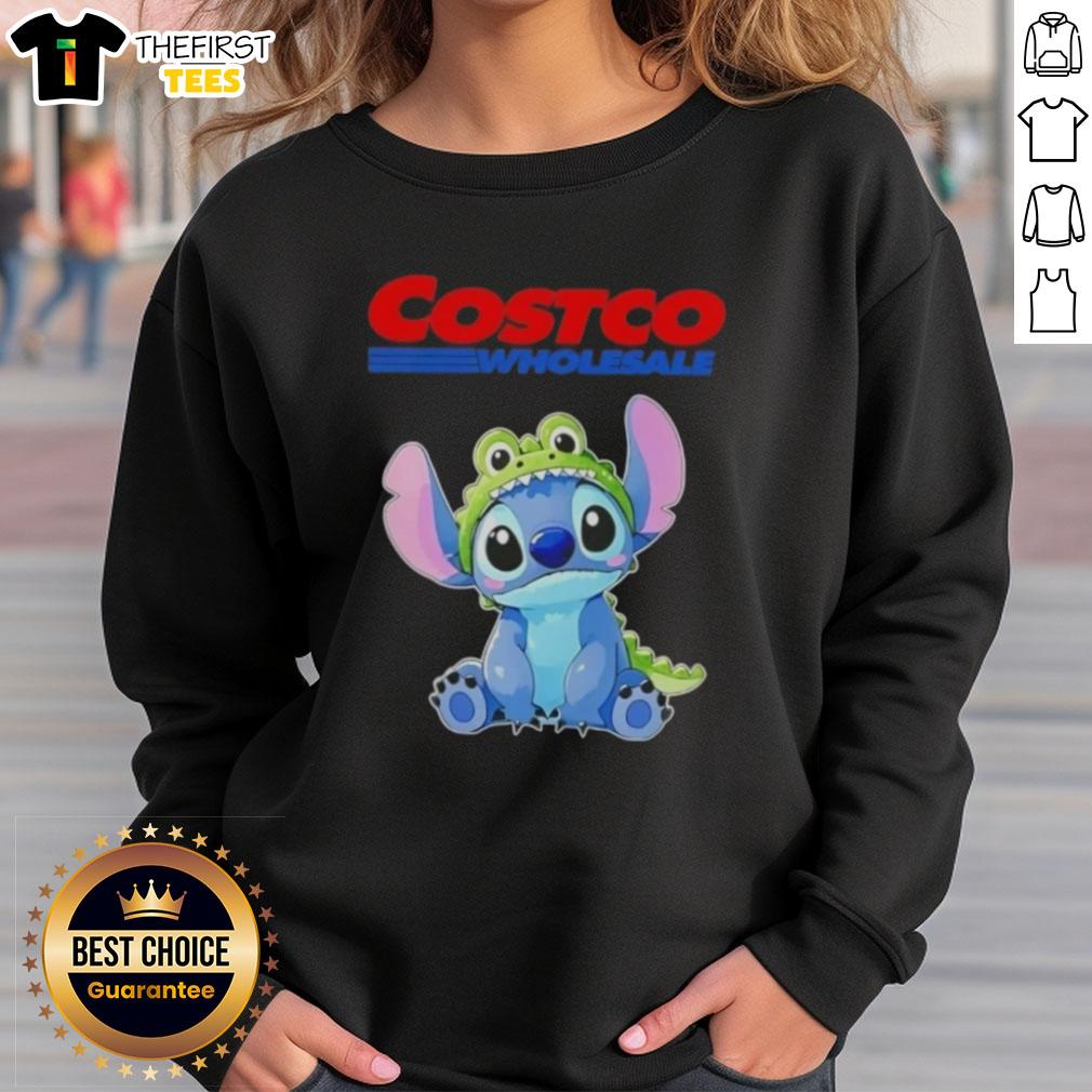 Alt Text: Cute Stitch cosplay featuring a crocodile design paired with a Costco Wholesale sweatshirt for a fun, playful look.
