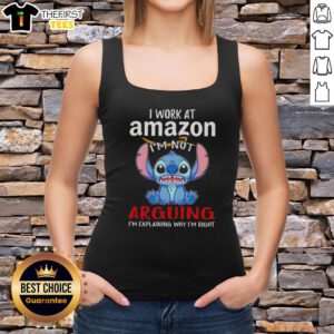 Alt Text: Cute Stitch tank top with 'I work at Amazon, Im not arguing, Im explaining why Im right' design.