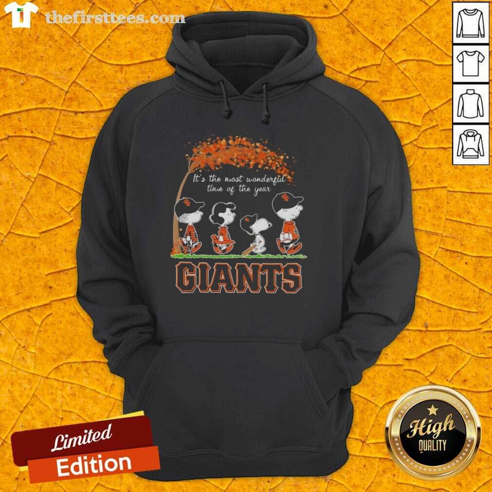 Happy San Francisco Giants hoodie featuring Snoopy and friends, perfect for autumn and celebrating the season.