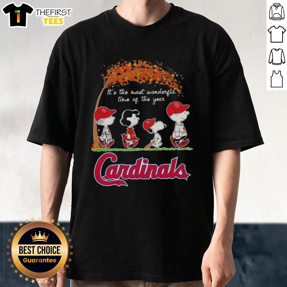 Happy St. Louis Cardinals X Peanuts Snoopy and Friends autumn T-shirt celebrating the most wonderful time of the year.