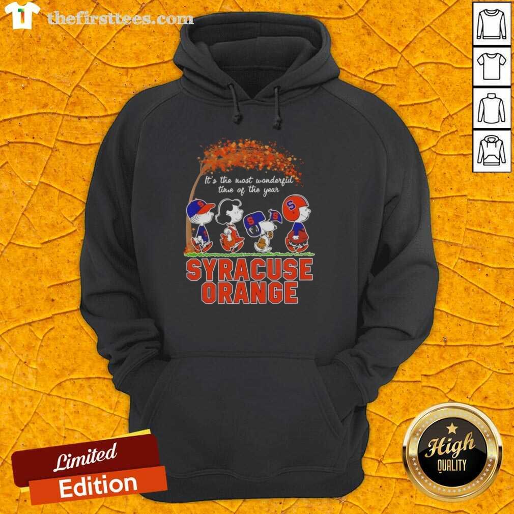 Alt Text: Happy Syracuse Orange X Peanuts Snoopy and Friends autumn hoodie, perfect for celebrating the most wonderful time of the year.