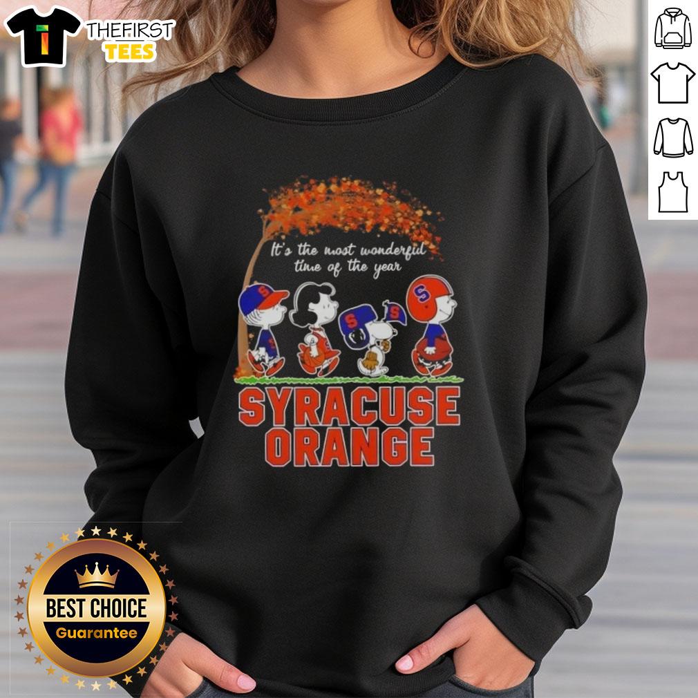 Happy Syracuse Orange X Peanuts Snoopy sweatshirt for autumn, celebrating the most wonderful time of the year.
