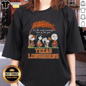 Happy Texas Longhorns X Peanuts Snoopy and Friends autumn ladies tee celebrating the most wonderful time of the year.