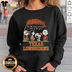 Happy Texas Longhorns X Peanuts Snoopy and Friends Autumn sweatshirt featuring festive designs for the holiday season.