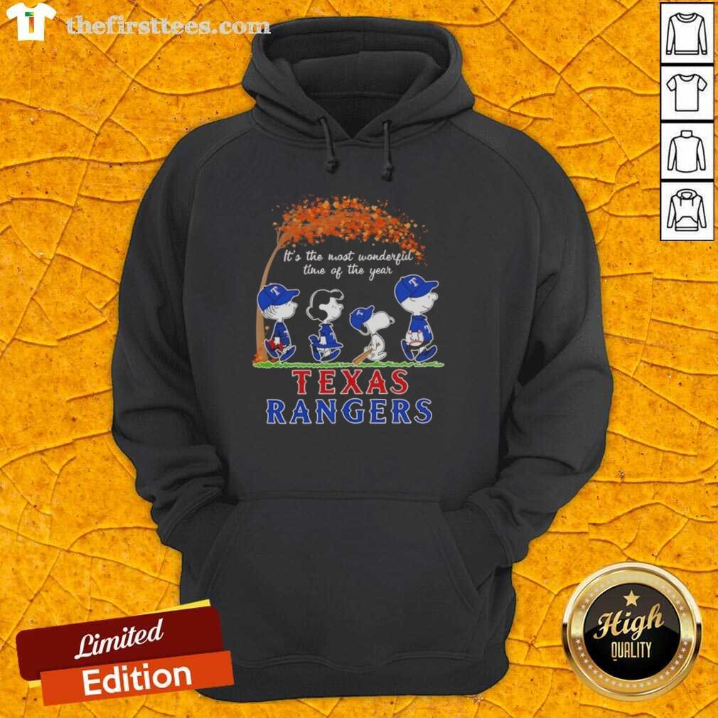 Happy Texas Rangers X Peanuts Snoopy hoodie in autumn, perfect for celebrating the most wonderful time of the year.