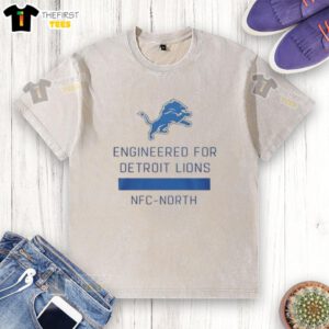 Nice Engineered for Detroit Lions NFC North washed t-shirt featuring team logo and vibrant colors, perfect for fans.
