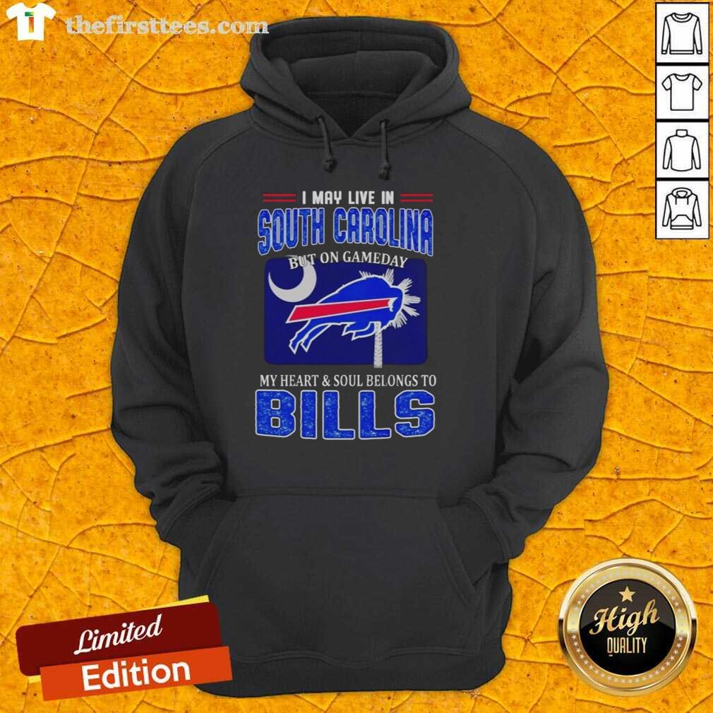 South Carolina fan in a Bills hoodie, showcasing team spirit on game day with heart and soul for the Buffalo Bills.