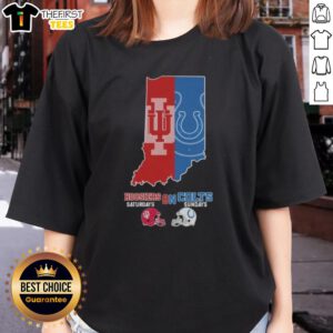 Nice Indiana Hoosiers on Saturdays and Indianapolis Colts on Sundays ladies tee, perfect for sports fans and casual wear.