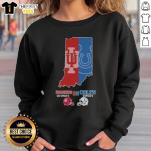 Cozy sweatshirt featuring 'Nice Indiana Hoosiers on Saturdays and Indianapolis Colts on Sundays' design for sports fans.