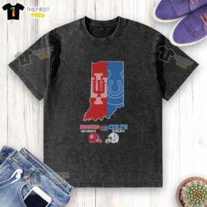 Washed t-shirt featuring Nice Indiana Hoosiers on Saturdays and Indianapolis Colts on Sundays design, perfect for sports fans.
