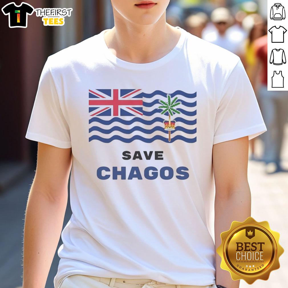 Alt Text: Nice Save Chagos Campaign T-Shirt featuring a bold design supporting environmental conservation in the Chagos Archipelago.