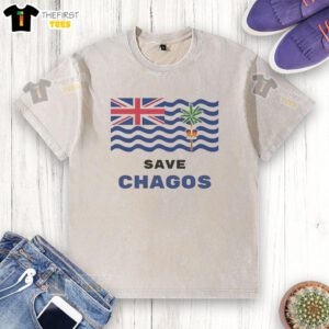 Nice Save Chagos Campaign washed t-shirt featuring a vibrant design promoting environmental awareness and conservation.