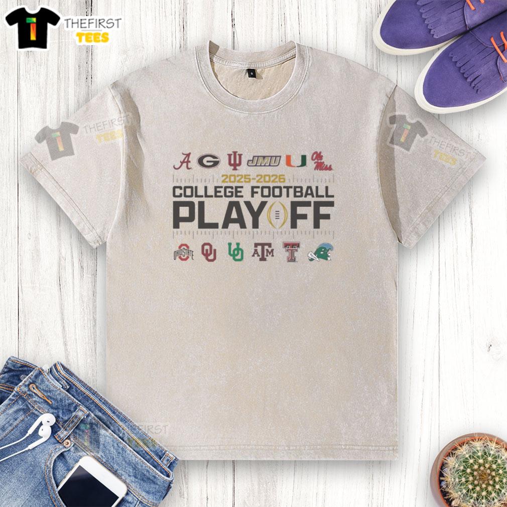 Official 2025-2026 College Football Playoffs 12-Team washed t-shirt design showcasing team spirit and playoff excitement.