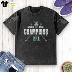 Official Hawaii Rainbow Warriors Football 2025 Hawaii Bowl Champions washed t-shirt featuring team logo and vibrant colors.