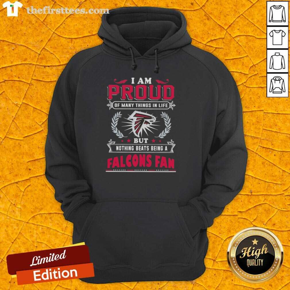 Alt Text: Official I Am Proud Of Many Things hoodie showcasing Atlanta Falcons pride for dedicated fans.