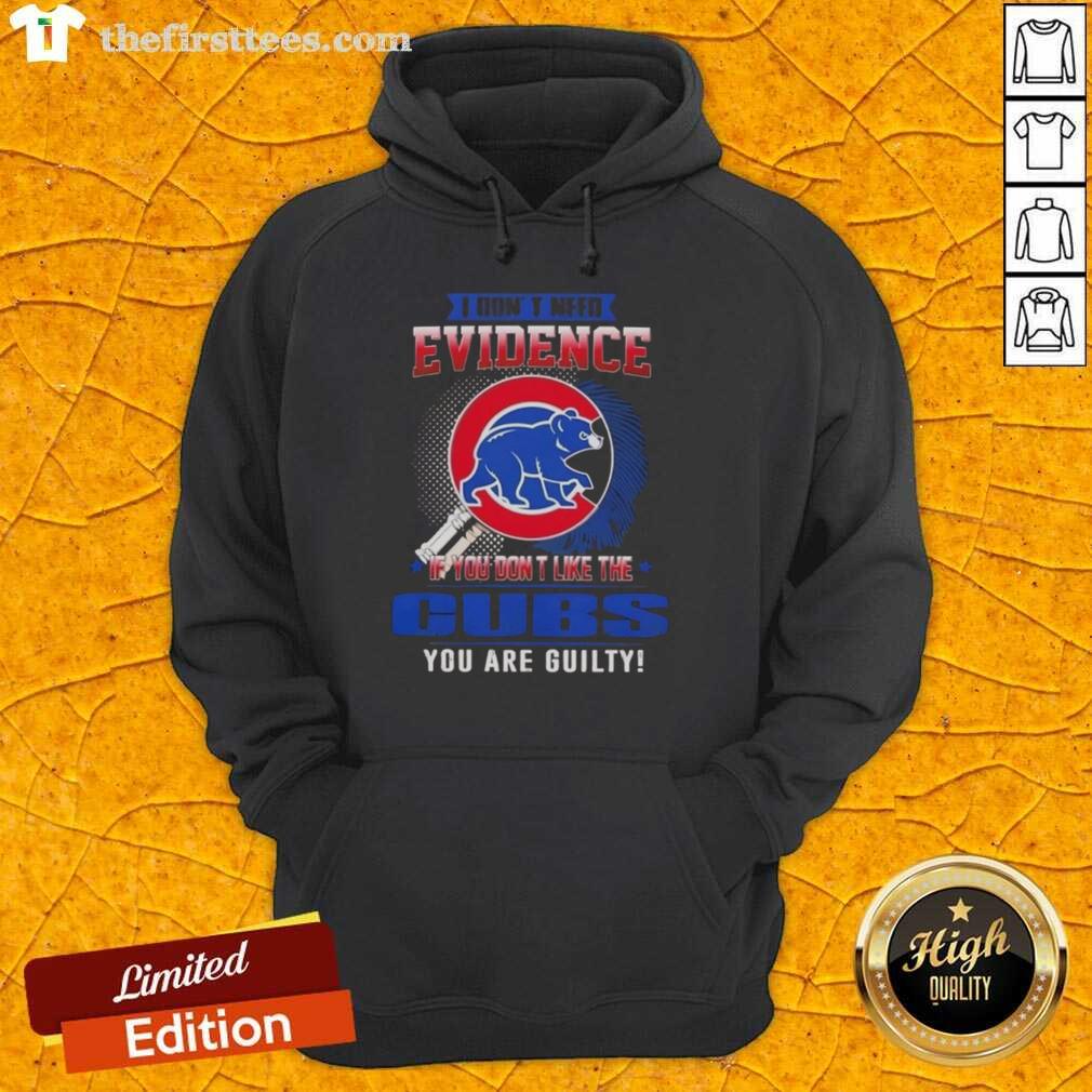 Official I Don't Need Evidence Hoodie for Chicago Cubs fans, featuring bold text and a stylish design.