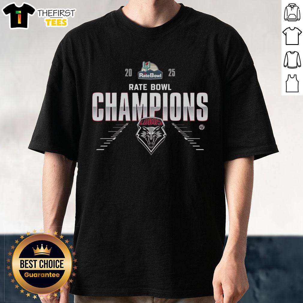 Official New Mexico Lobos 2025 Rate Bowl T-Shirt featuring team colors and logo for fans and supporters.