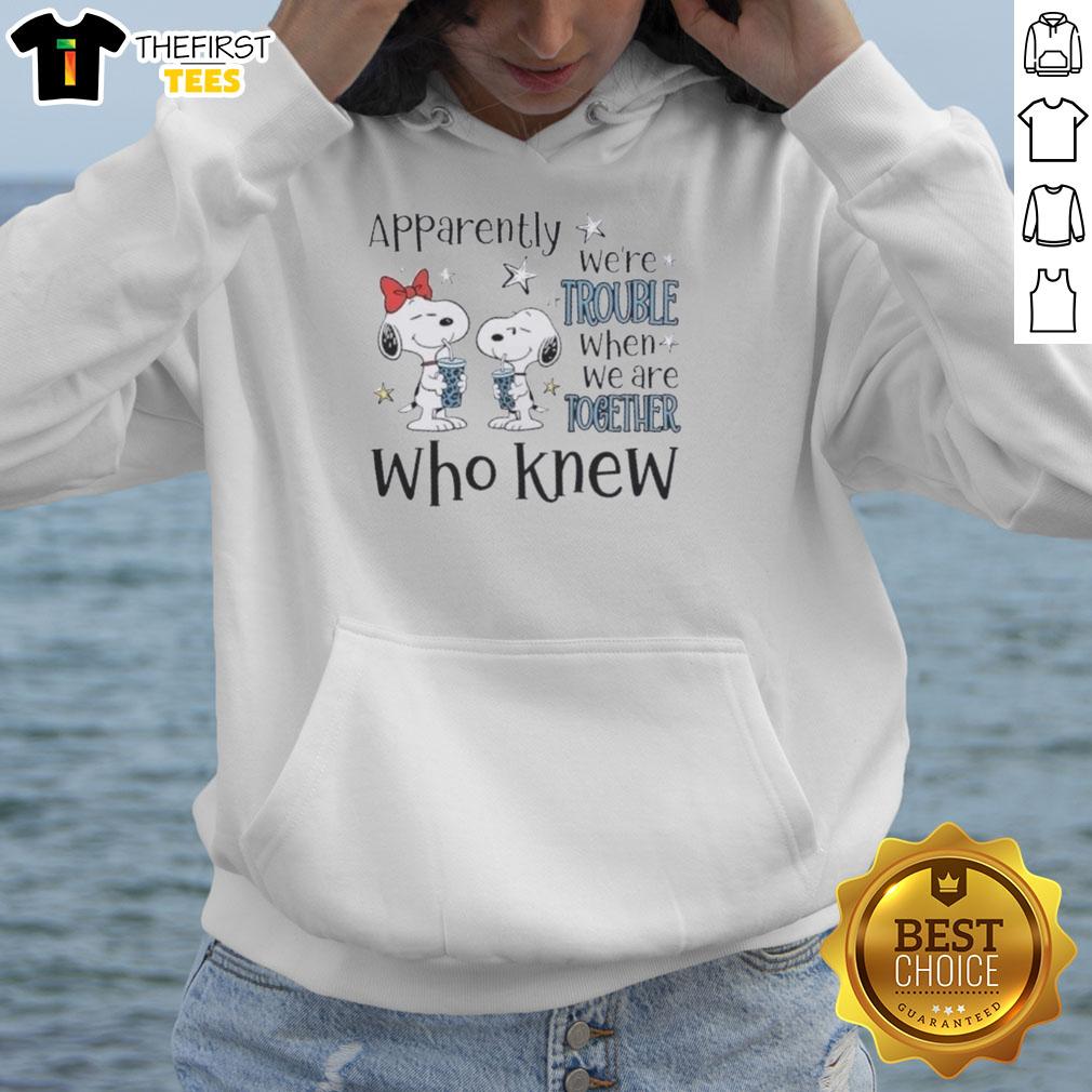 Official Peanuts Snoopy hoodie featuring 'Apparently We're Trouble When We Are Together' design for fans.
